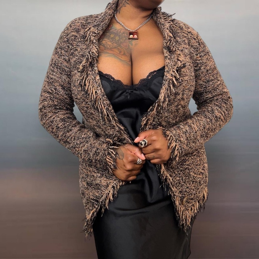 Espresso Brown Fringe Fall Cardigan Sweater
